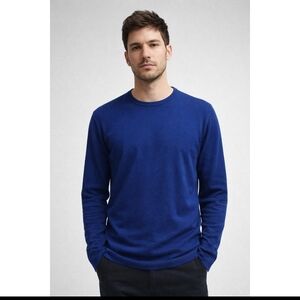 Zara Man Blue Long Sleeve Lightweight Crew Neck Minimalist Sweater Size Large